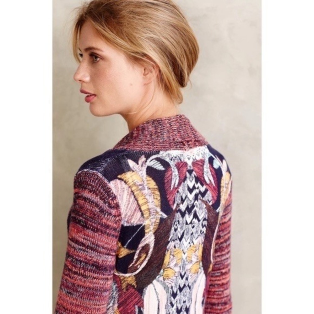 Anthropologie MOTH Old City Long Cardigan Sweater Marled Floral Knit Medium - Picture 5 of 14